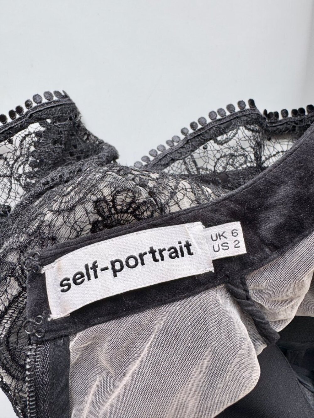 SELF-PORTRAIT Black Paisley Embroidered Tulle Crepe Wide Leg Jumpsuit, Size 2 - Picture 11 of 13